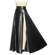 high slit latex skirt, thin latex long skirt with dual slits, full-length fetish latex skirt, dramatic latex fashion bottom, 0.25mm natural latex skirt, Fetish Factory latex wear
