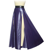 high slit latex skirt, thin latex long skirt with dual slits, full-length fetish latex skirt, dramatic latex fashion bottom, 0.25mm natural latex skirt, Fetish Factory latex wear