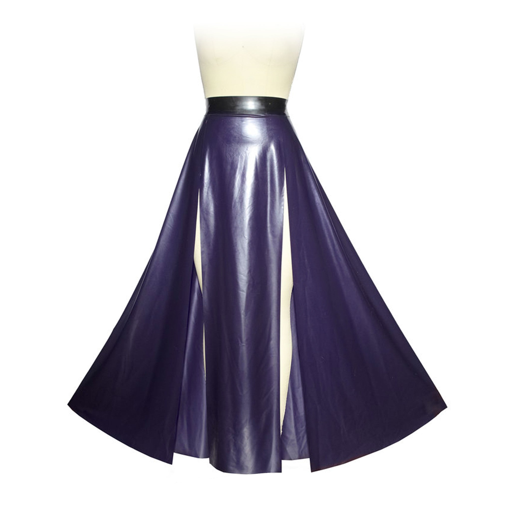 high slit latex skirt, thin latex long skirt with dual slits, full-length fetish latex skirt, dramatic latex fashion bottom, 0.25mm natural latex skirt, Fetish Factory latex wear
