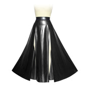 high slit latex skirt, thin latex long skirt with dual slits, full-length fetish latex skirt, dramatic latex fashion bottom, 0.25mm natural latex skirt, Fetish Factory latex wear