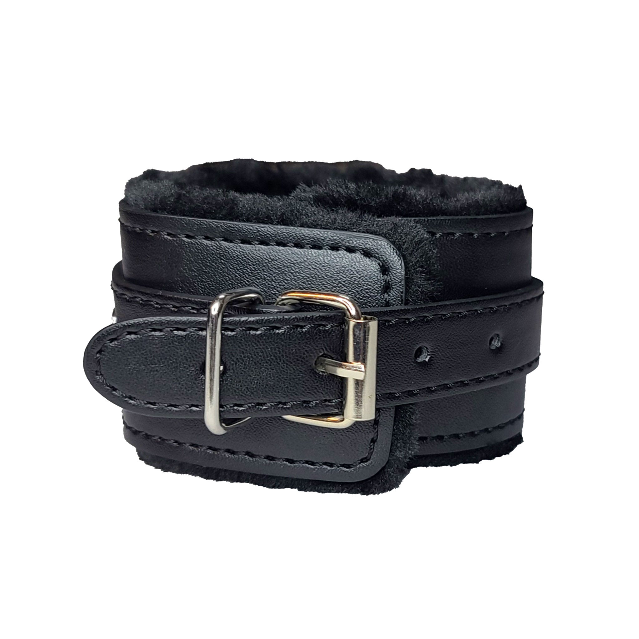hogtie faux fur lined restraints vegan leather ankle cuffs D-ring clasp BDSM bondage fetish accessory