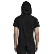 hooded mesh shirt black short sleeve buckle front punk shirt mesh cutouts gothic fashion alternative streetwear edgy top