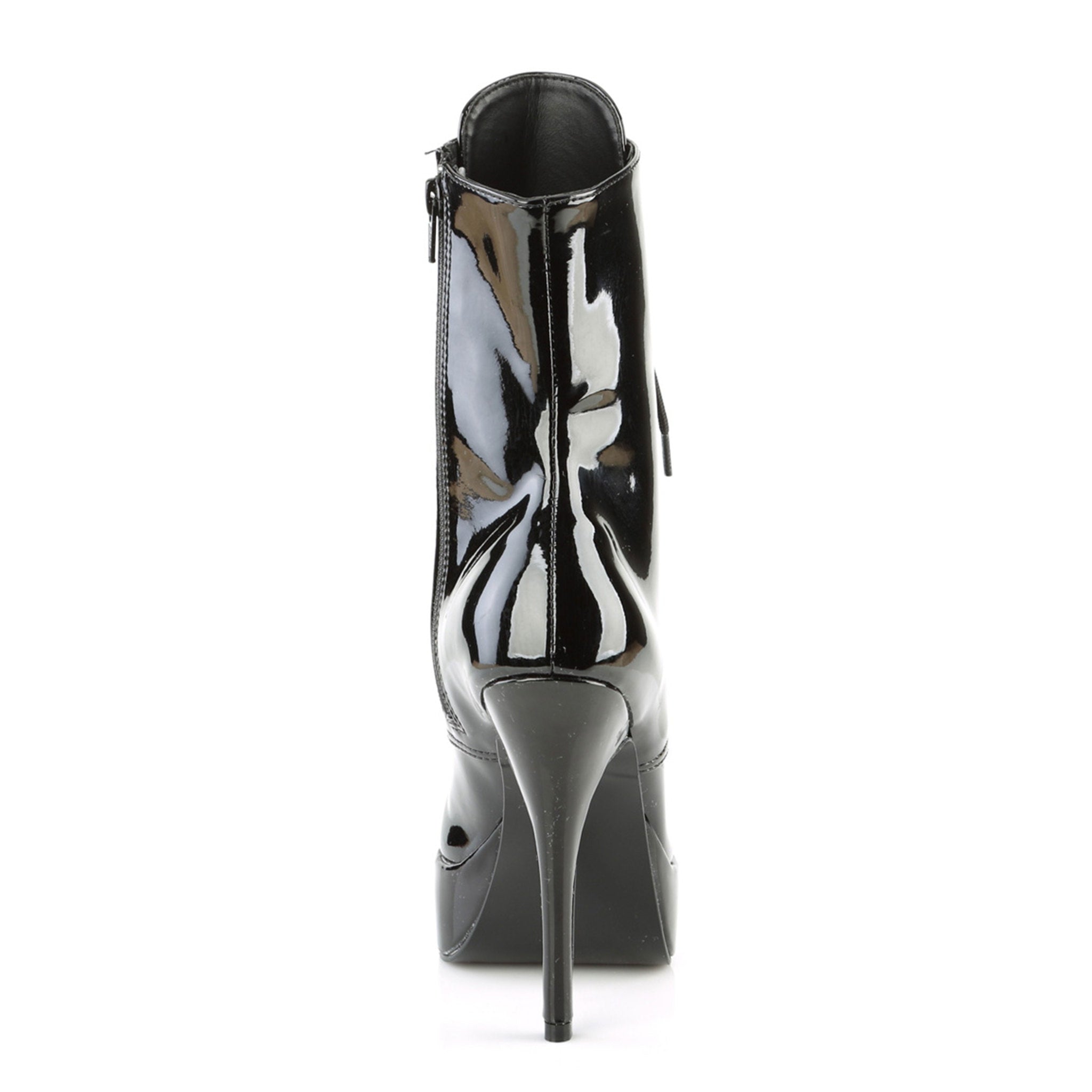 indulge pointed toe ankle boot platform patent leather lace up stiletto heel 5.25 inch 1.25 inch platform fetish boots glossy black ankle boots sexy footwear fetish factory