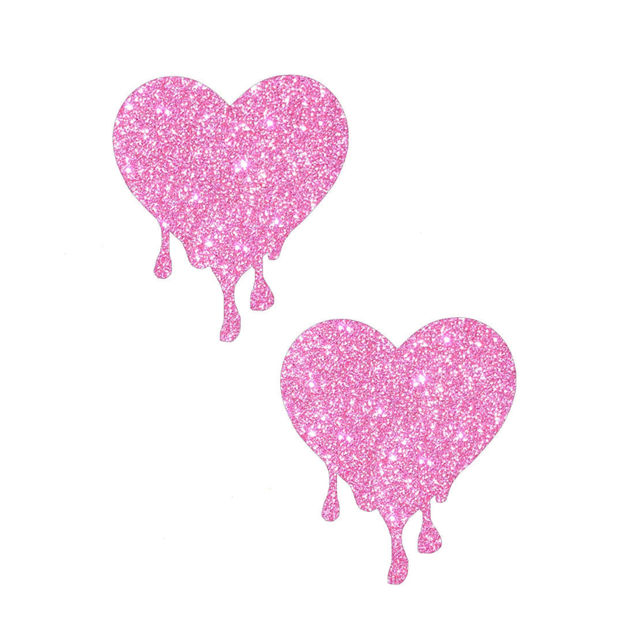 Melted Glitter Heart Nipple Pasties, pink, latex-free, hypoallergenic, sexy nipple covers.