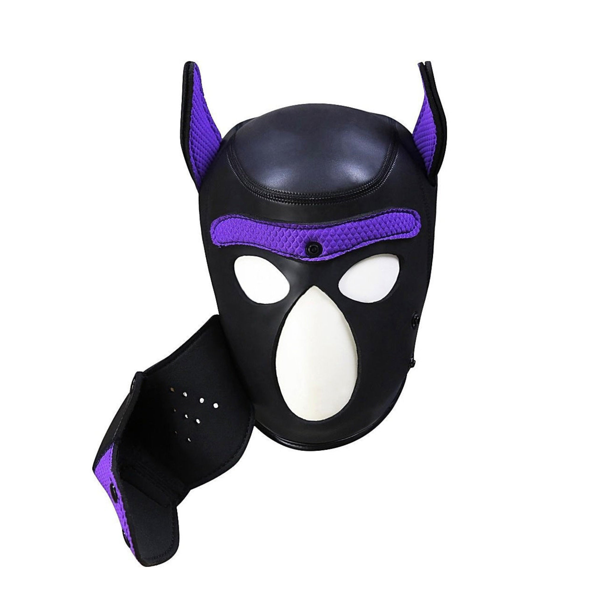 neoprene puppy hood poseable ears removable muzzle snap buttons eye openings lightweight hood cosplay fetish accessory puppy play mask comfortable slip on headwear alternative fashion