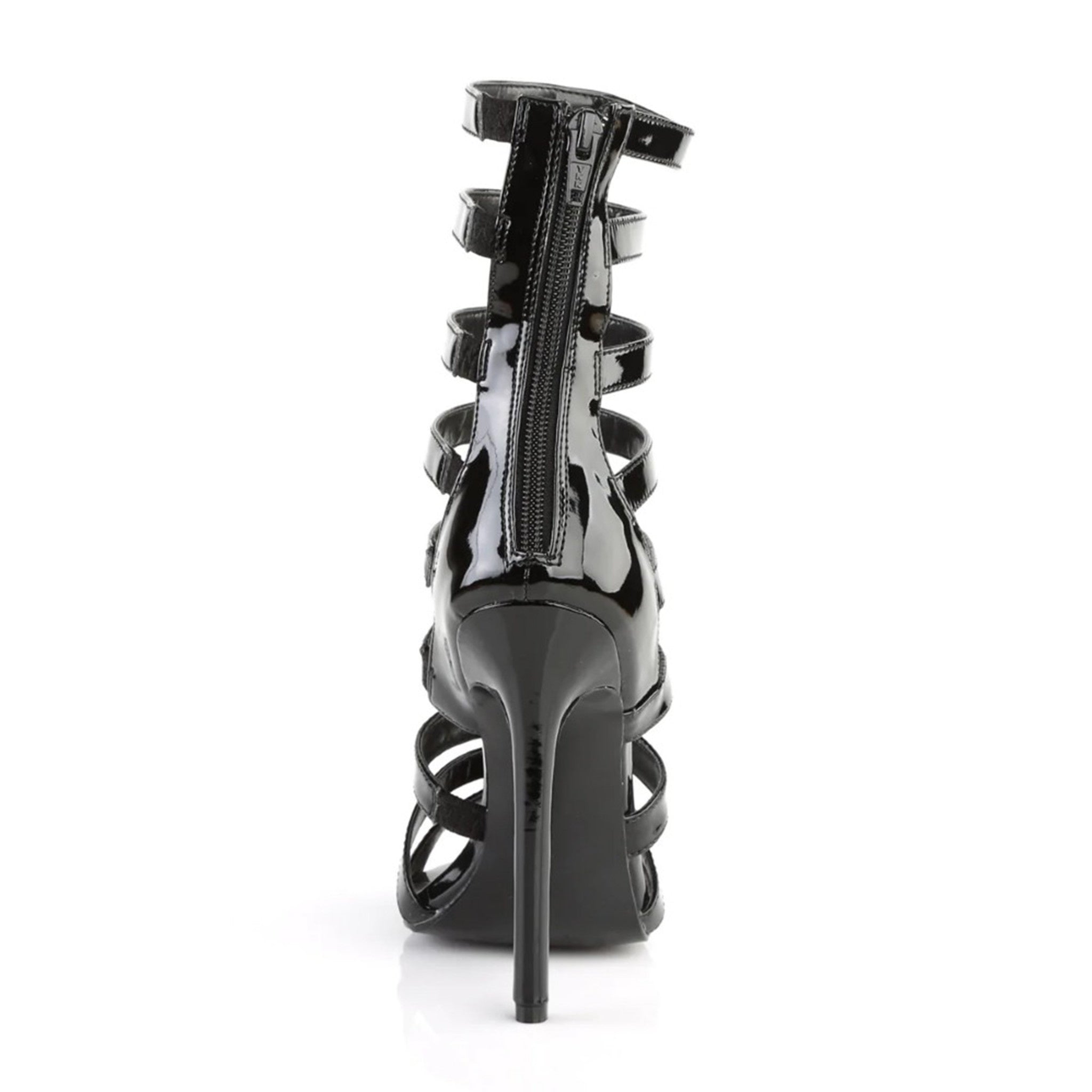 pvc strappy cage high heel sandals black glossy fetish heels stiletto 5 inch arch zip back pvc upper cage design sexy clubwear fetish footwear fetish factory