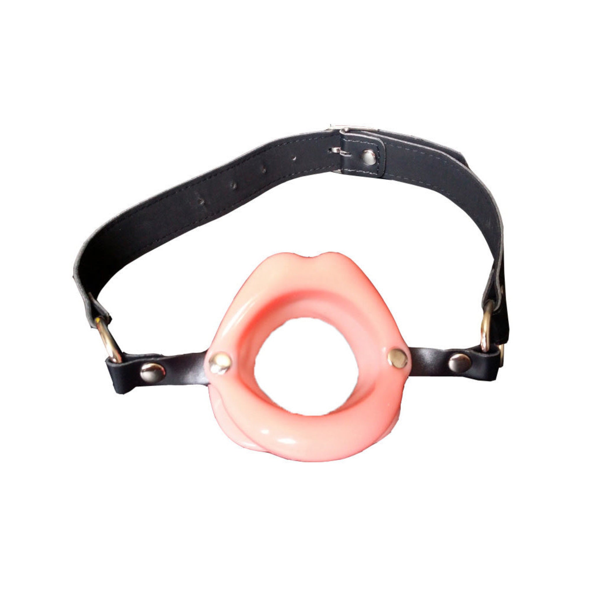 silicone lips gag red adjustable faux leather strap buckle sissy play BDSM fetish accessory
