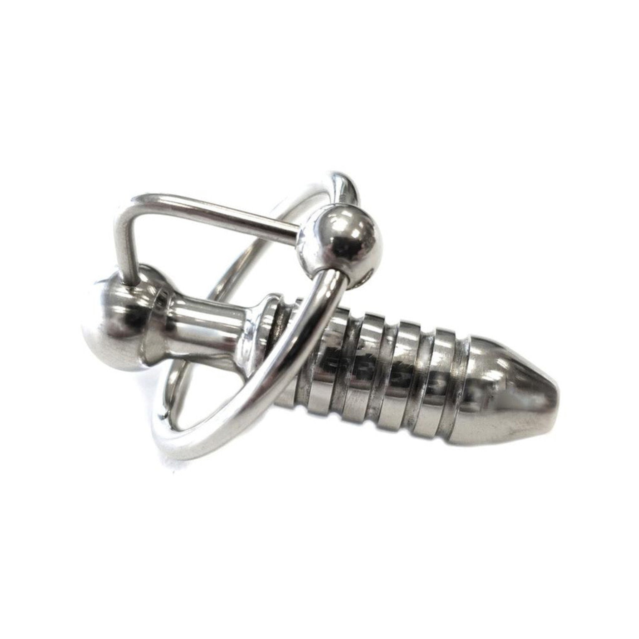 stainless steel hollow beaded urethral probe with cock ring metal urethral insert hollow sound advanced fetish medical play urethral toy stainless steel cock ring beaded urethral sound kinky steel toy fetish factory