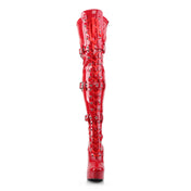 Thigh high boots vegan patent leather ribbon lace-up buckle straps 5 inch heel 1.5 inch platform fetish footwear Fetish Factory