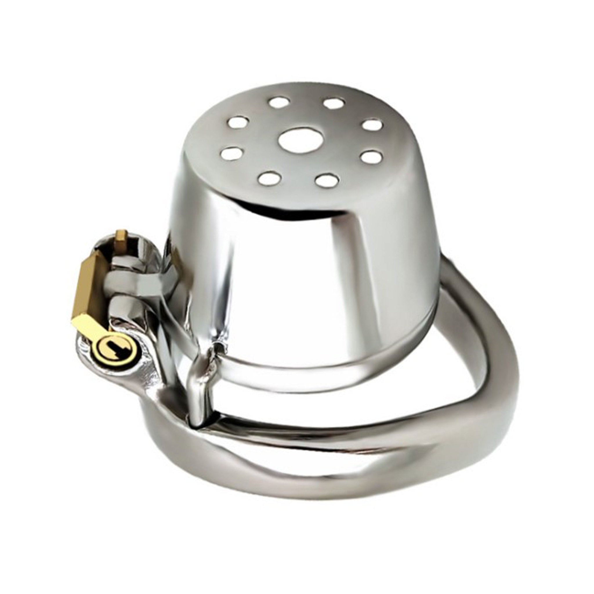 Stainless-steel chastity male-chastity thimble sewing-thimble ventilated pincushion lockable locking dormant-lock cnb cock&ball cock-and-ball cbt cock ball torture bondage bdsm bdsm-gear sadism masochism sadomasochism kink kinky kinky-play adult-toys silver