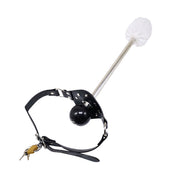 toilet brush mouth gag lockable faux leather studded silicone ball strap keys BDSM filth fetish restraint accessory