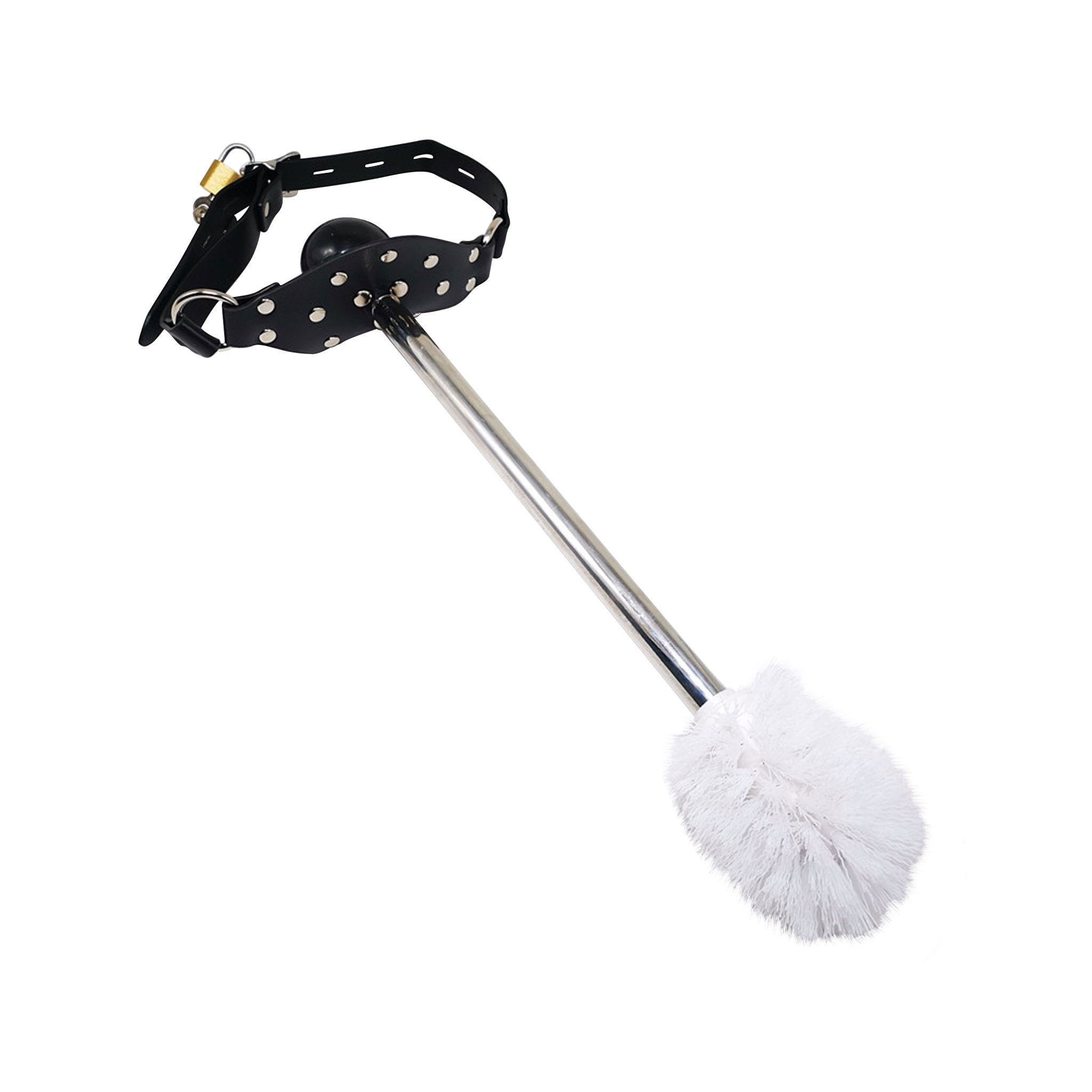 toilet brush mouth gag lockable faux leather studded silicone ball strap keys BDSM filth fetish restraint accessory