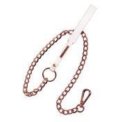 White vegan leather leash, rose gold chain, metal clip, wrist strap.
