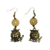 Steampunk Owl Earrings - Antique Bronze
