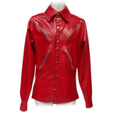 X Zippers Snap O-ring Collar Long Sleeve Latex Shirt Red M