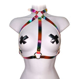 Rainbow  Choker & Frame Bra Harness S/M